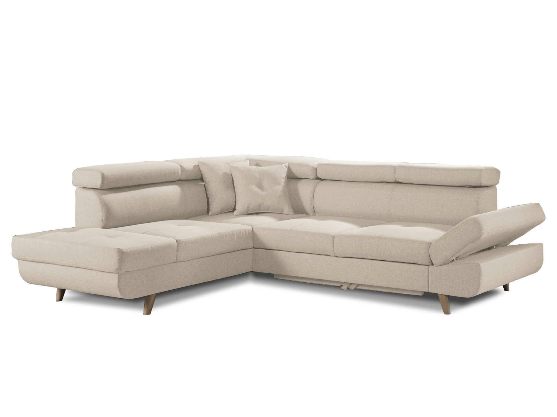 LINEA - Canapé d'angle gauche convertible 5 places en tissu beige