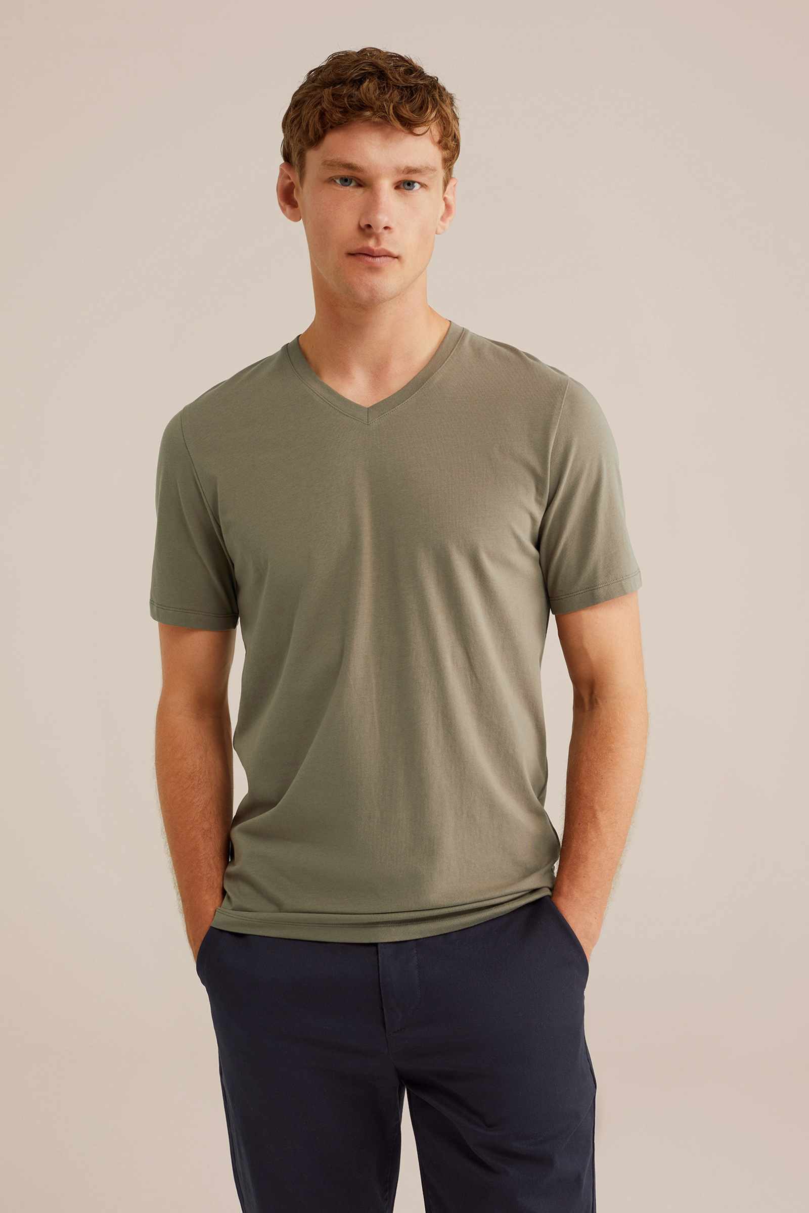 Heren Slim fit T-shirt met V-hals