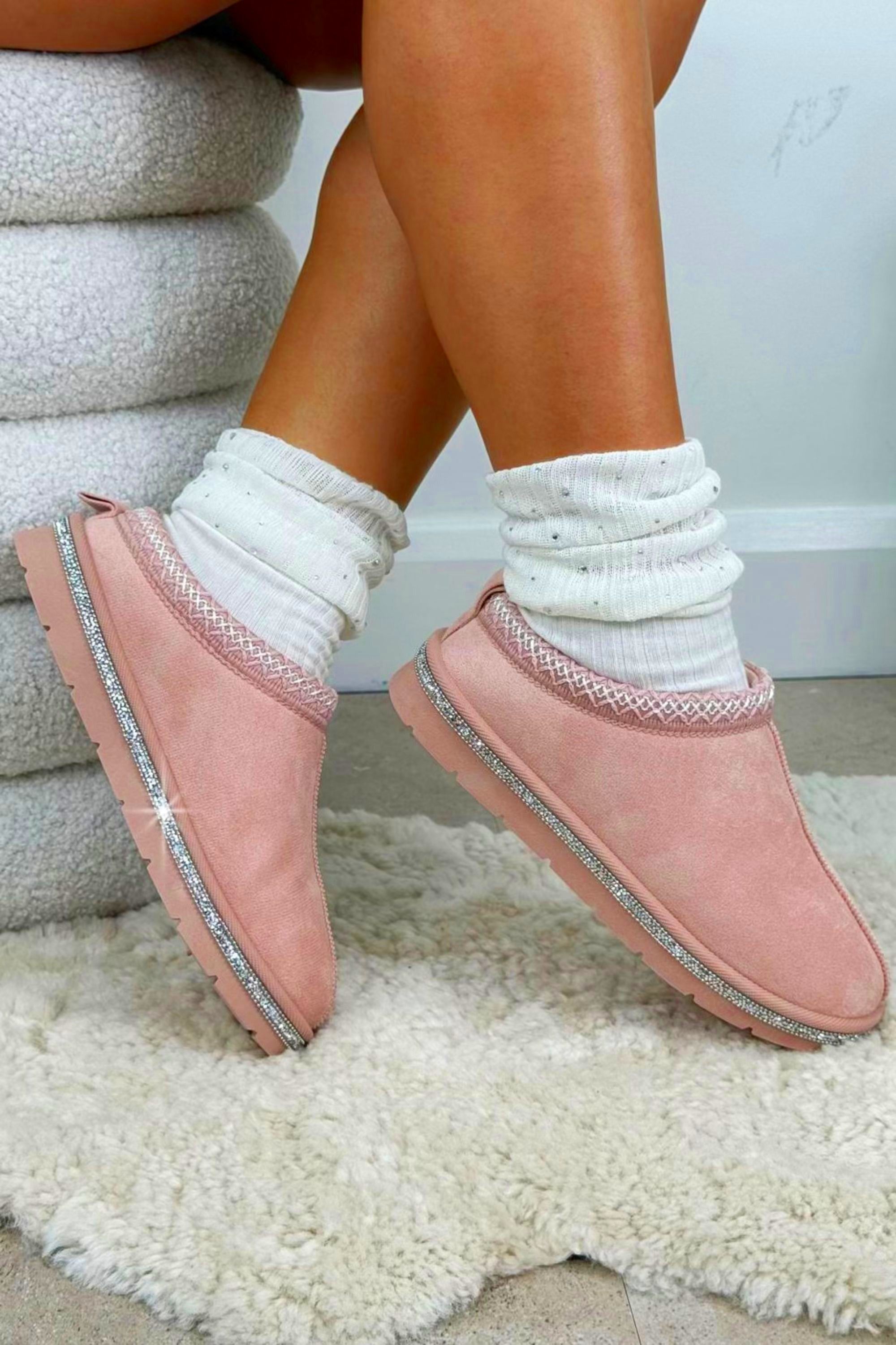 Love Lemonade Crystal Tazgirl Faux Fur Lined Mule Clog Slippers