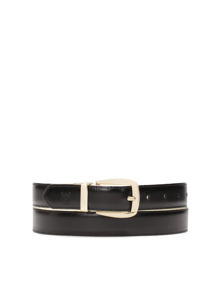 Double-sided black and cream leather belt