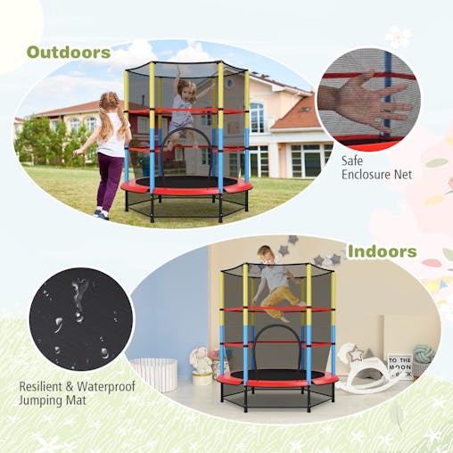 NNECW 55 Inches Kids Trampoline with Safety Enclosure Net