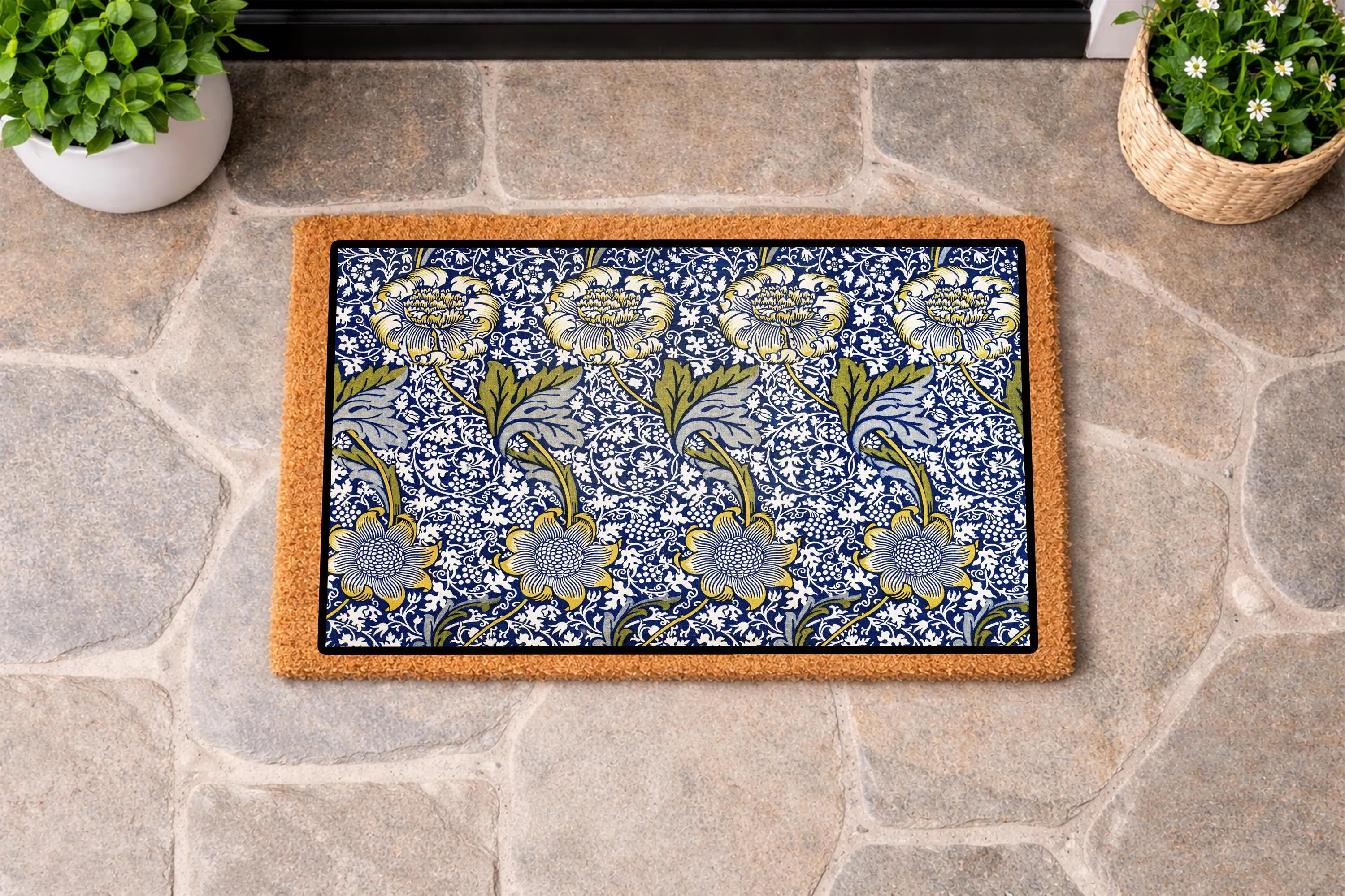 William Morris Style Floral Doormat, Vintage Botanical Coir Welcome Mat, Cottage core Entryway Rug, Antique Floral Door Mat