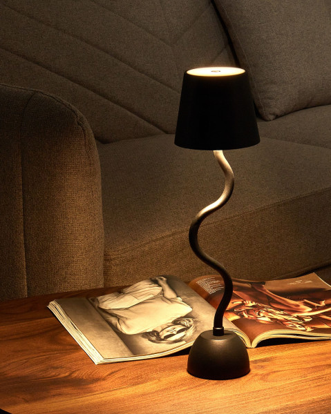 Nowoczesna lampa stołowa metalowa czarna bezprzewodowa USB biała