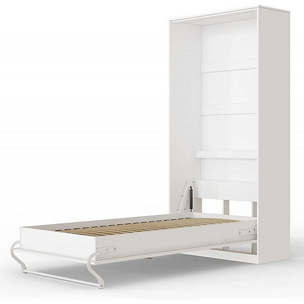 Armoire Lit escamotable Lit Rabattable Lit Mural Supérieur Vertical 90x200cm Blanc-blanc