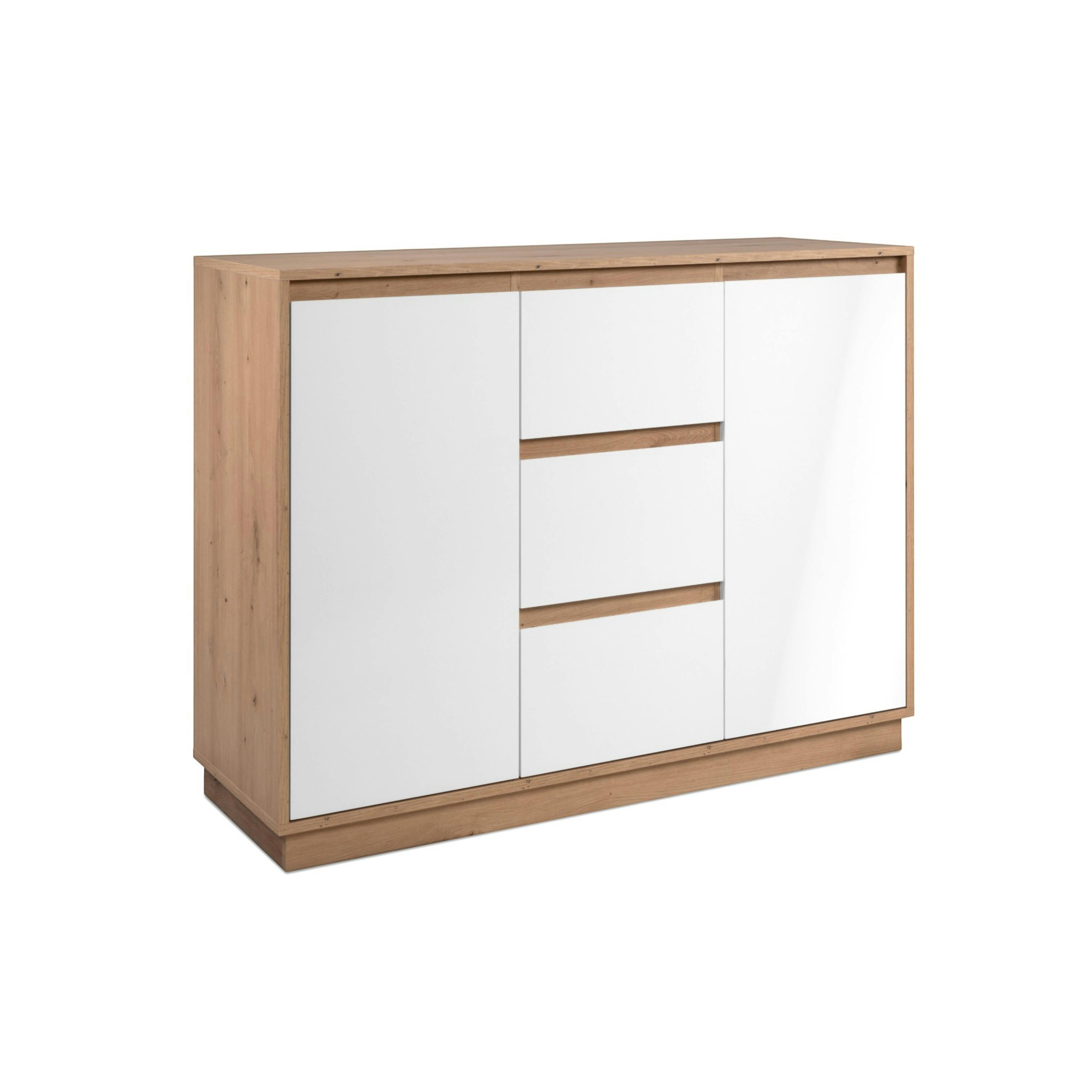 Buffet 2 portes 3 tiroirs décor bois et blanc ALVA
