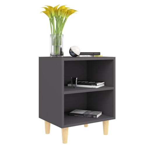 NNEVL Bed Cabinets with Solid Wood Legs 2 pcs Grey 40x30x50 cm