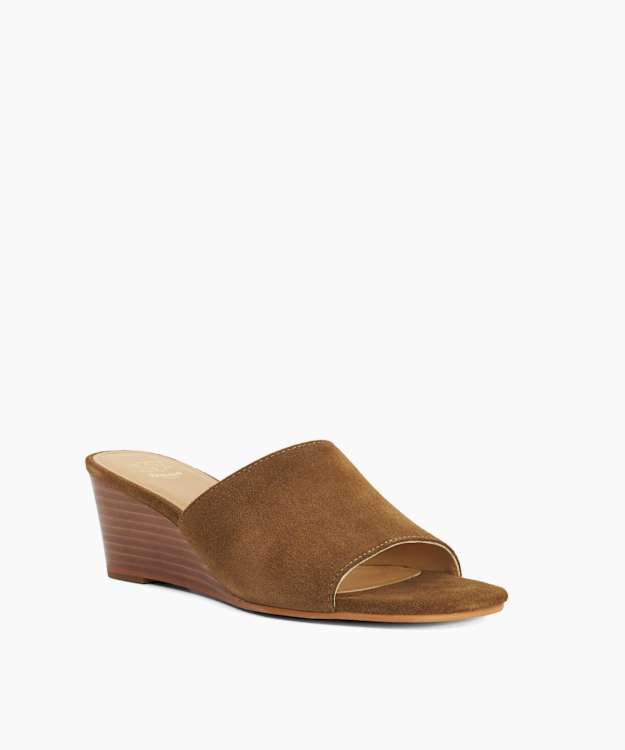 Kaydee Tan - Suede Wedge Slip-On Mules