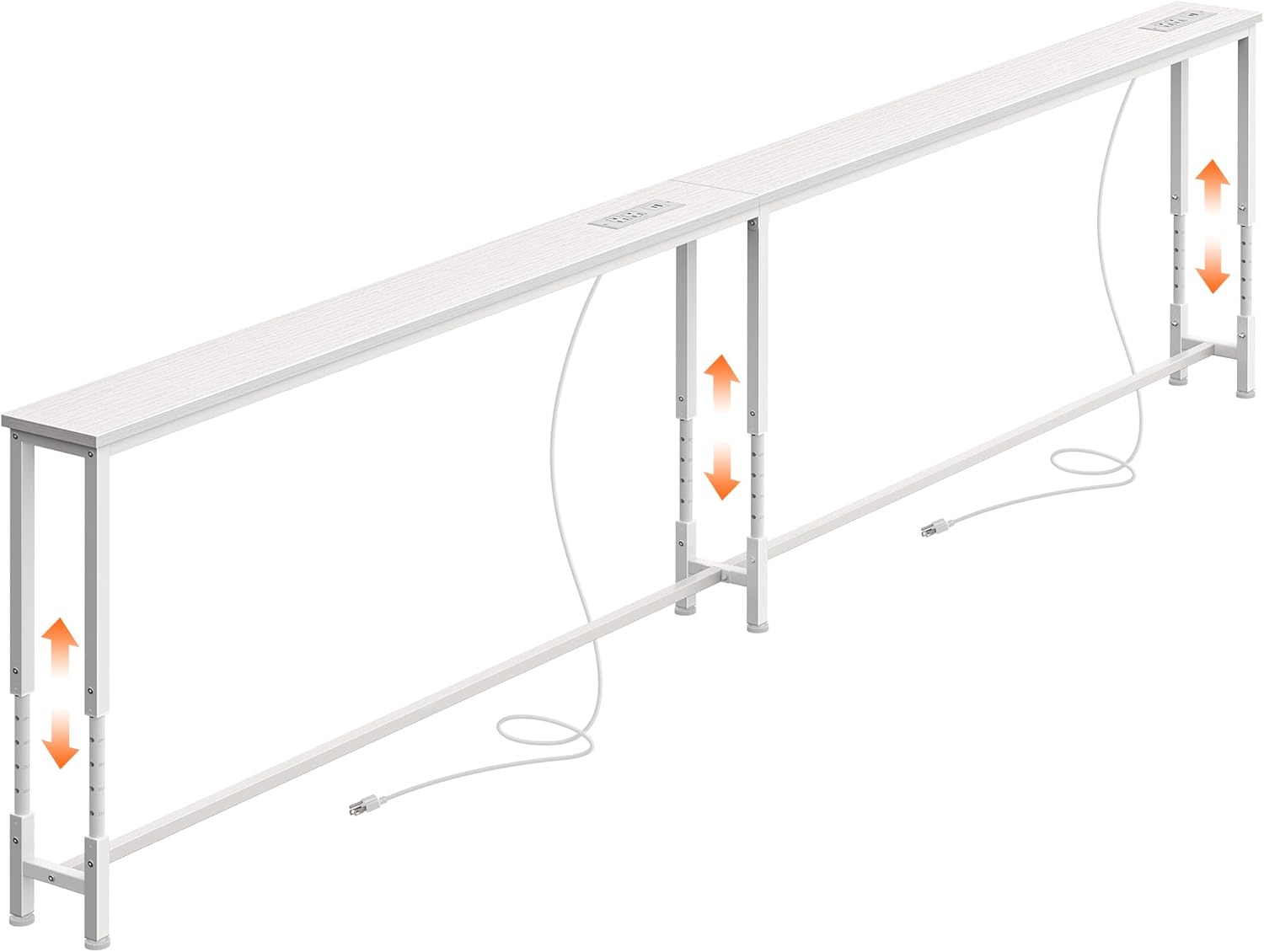 Huuger 102.4 Inch Sofa Table with Power Outlets, 23.9’’-34.4’’ Height Adjustable Range, Behind Couch Table with USB-C Ports, Sofa Tables Narrow Long, Skinny Console Table, for Small Spaces, White
