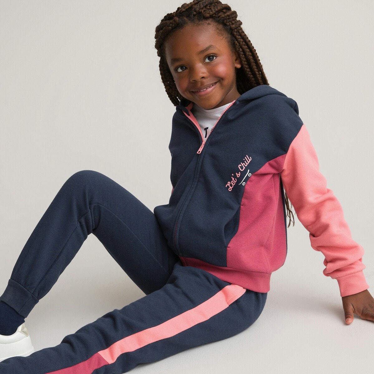 Sweat zippé à capuche color block en molleton