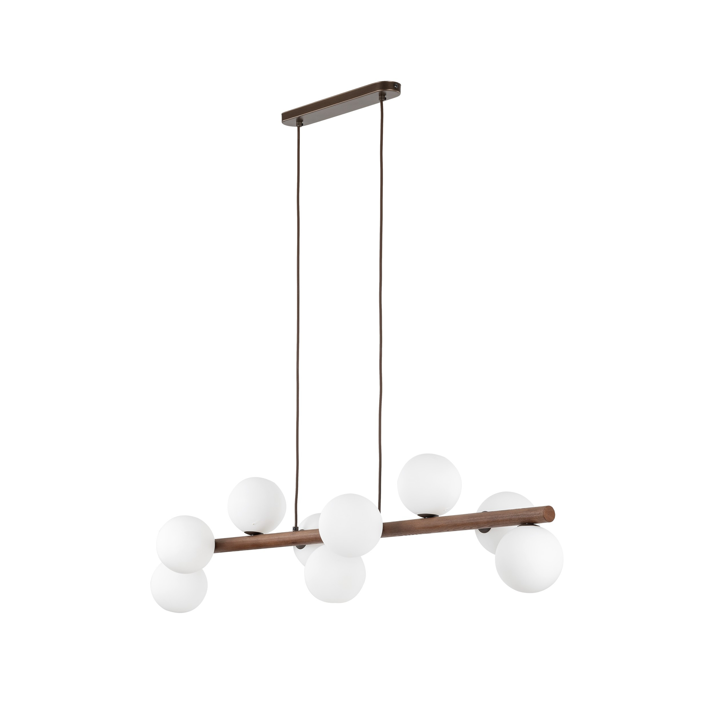 Lampa Wisząca Tk Lighting Estera Drewniana Belka 9X Klosze Białe Kulki