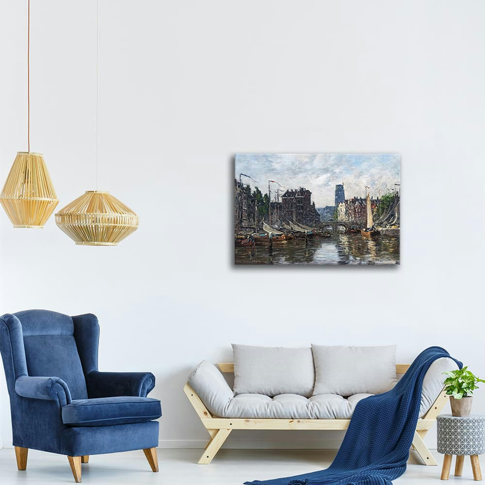 - Tableau Rotterdam le Pont de la Bourse Eugène Boudin 50x70cm