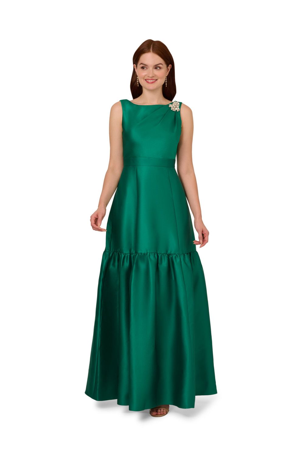 Adrianna Papell Mikado Flounce Shirred Gown