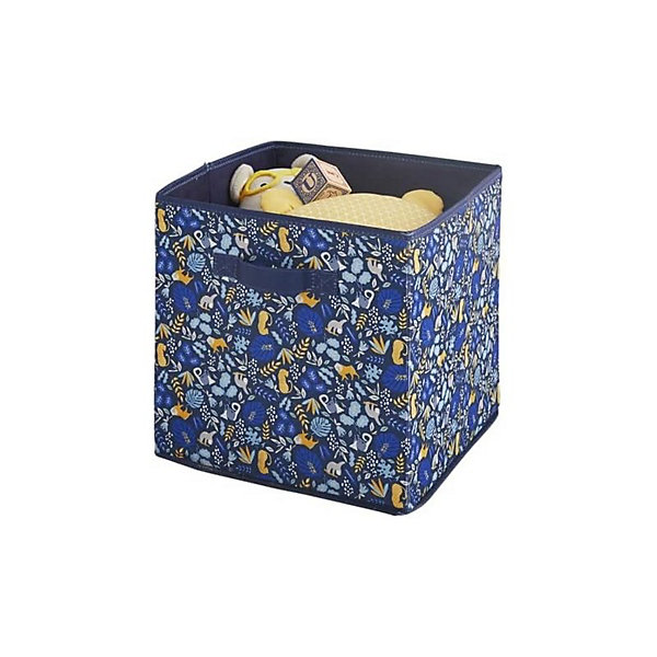 Lot 6 paniers pliables tissu bleu, jaune motif safari 31 x 31 x 31 cm
