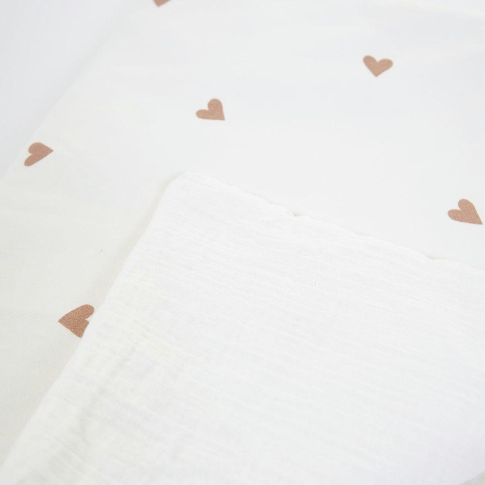 - Couverture écrue Jersey coeurs dorés (80 x 100 cm)