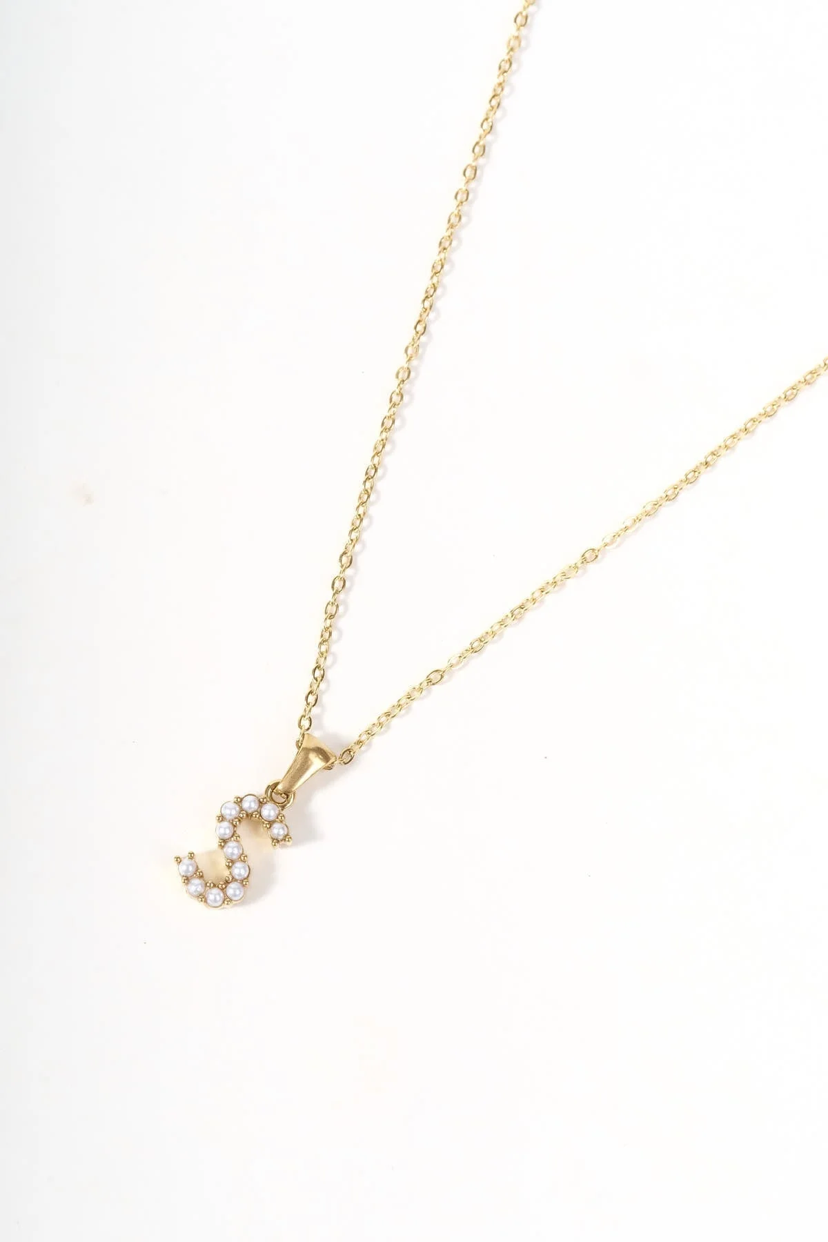 Gold Plated Faux Pearl S Initial Necklace