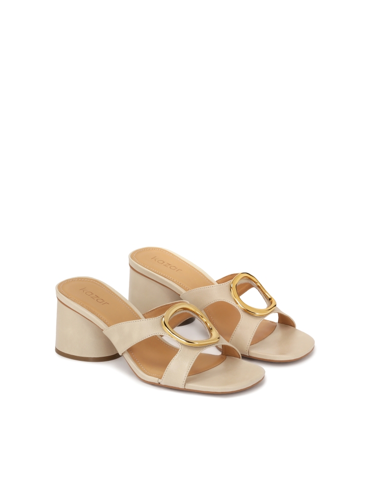 Leather mules with metal embellishment on straps