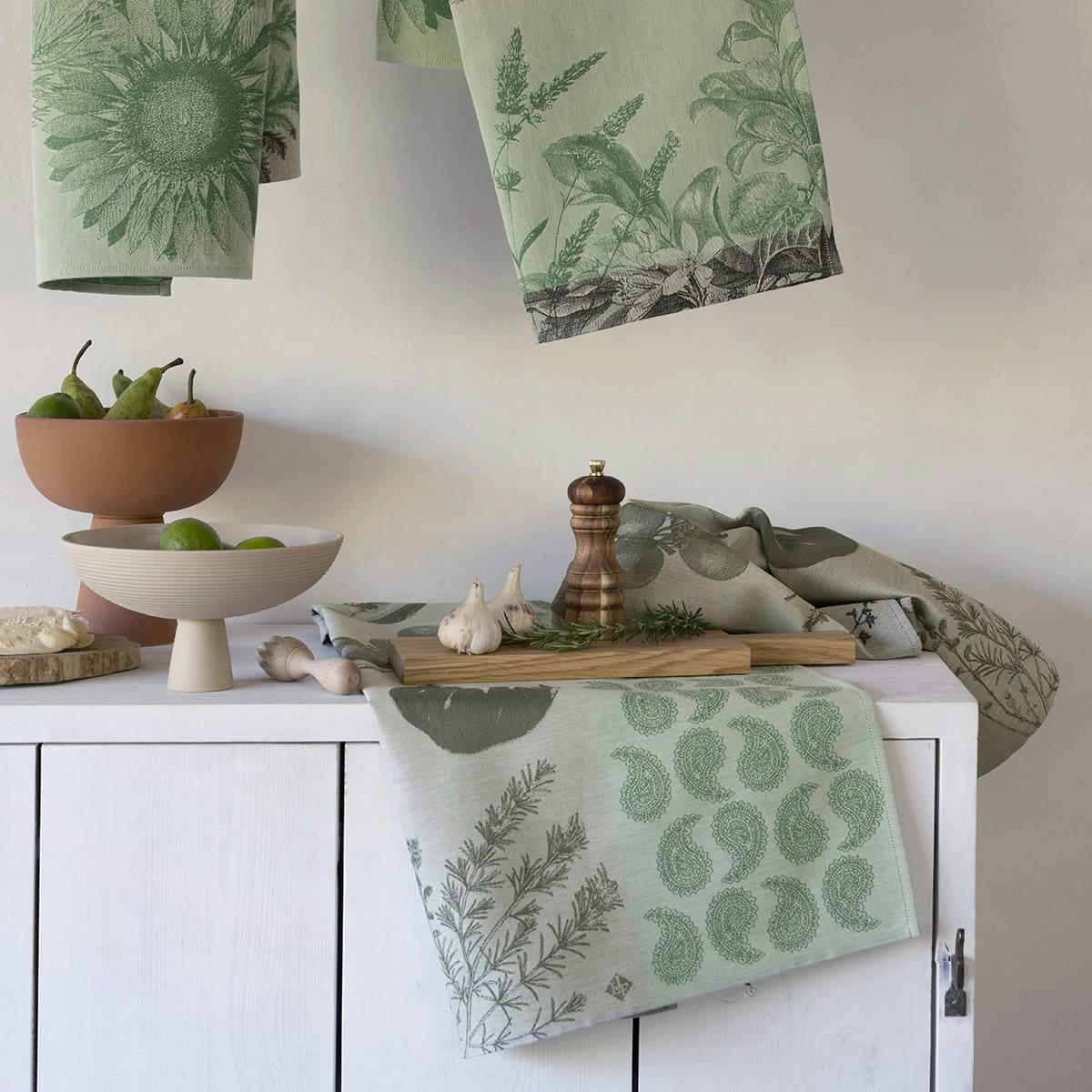 SOLEIL À TABLE - Torchon en coton romarin 60 x 80