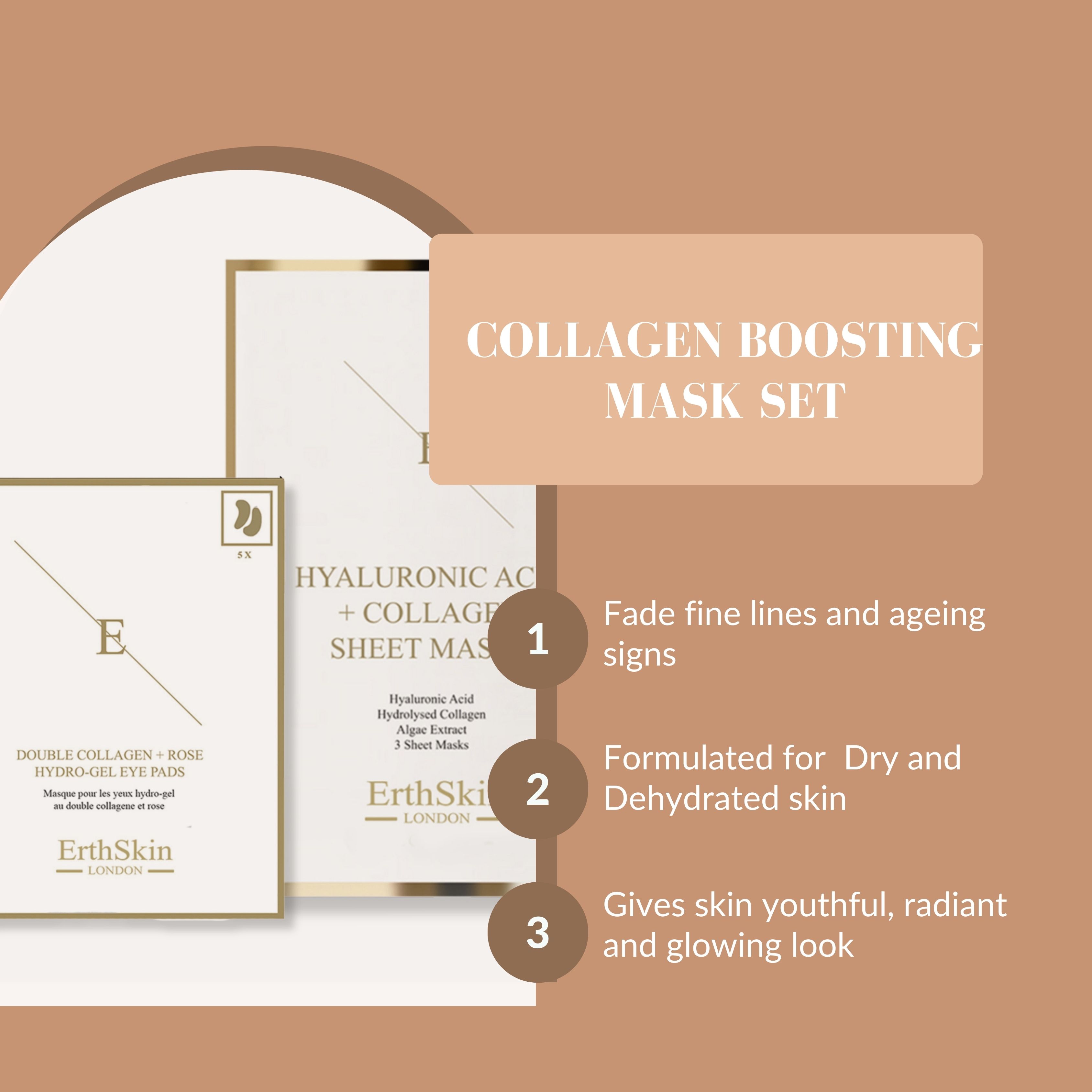 Erth Skin London Collagen Glow: Hyaluronic Sheet Mask   Double Collagen Rose Eye Pads