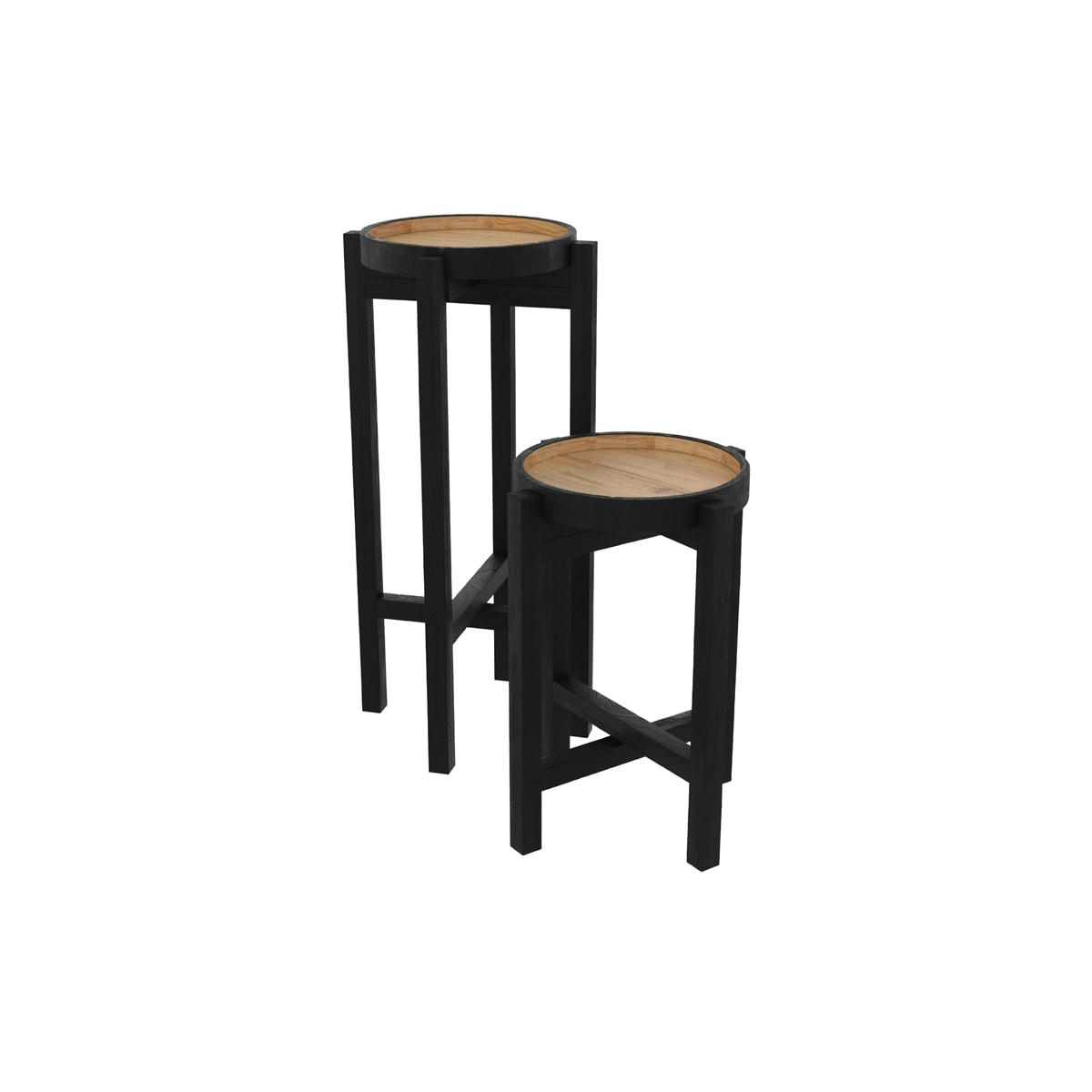 GHIBLI - Supports de plantes rondes en bois de teck recyclé (lot de 2)