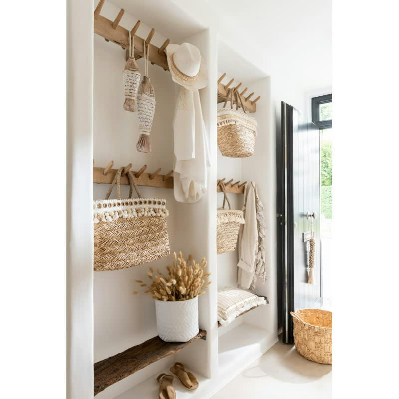 CIMENT - Cache-pot imitation tissage ciment blanc H23cm