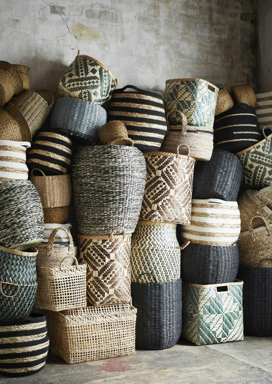 HAVEN - Panier avec poignées en bambou beige