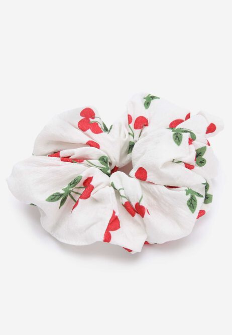 Womens White Cherry Print Scrunchie