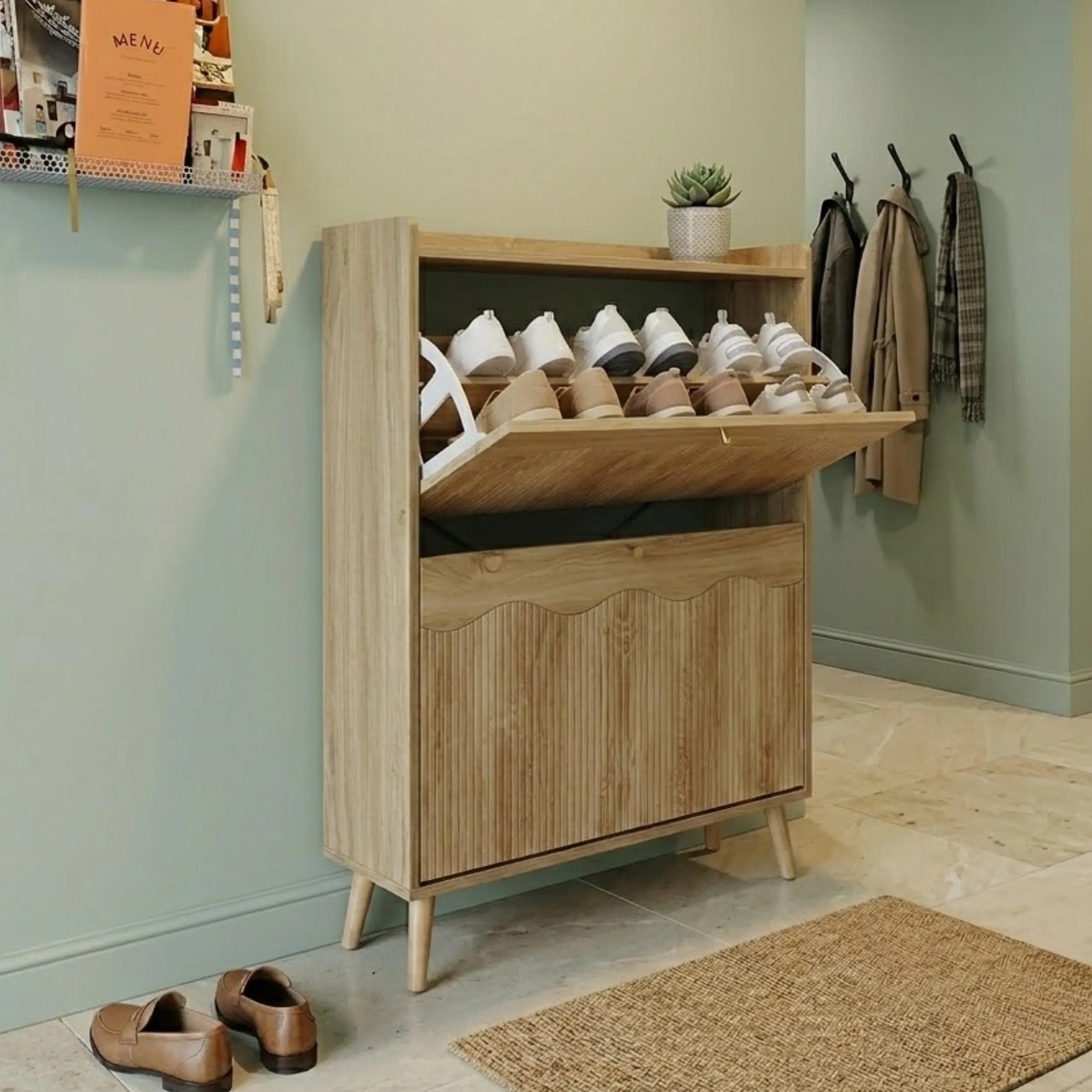Shoe Storage Cabinet for Entryway with 4 Flip Drawers