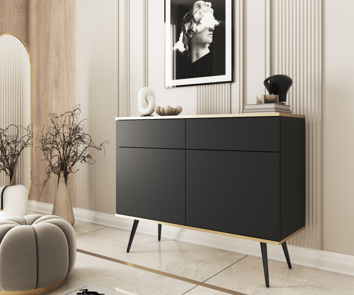 Komoda z szufladami ORINO 107cm czarny ze złotymi detalami/czarne nóżki