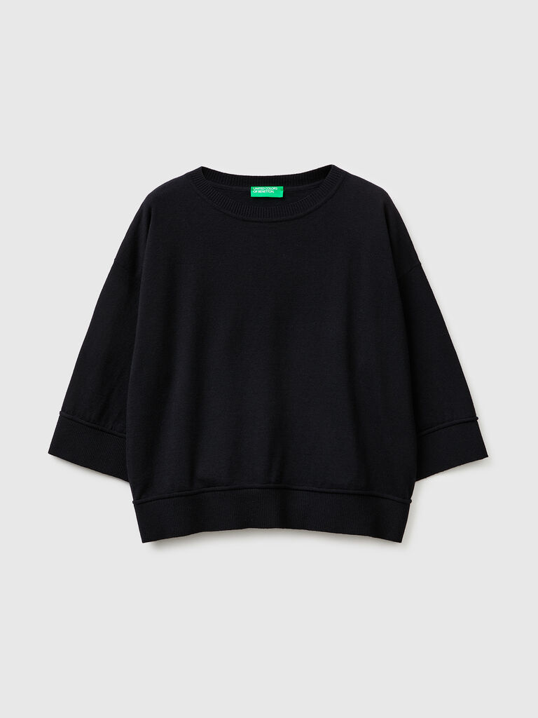 Crew neck sweater in cotton and wool