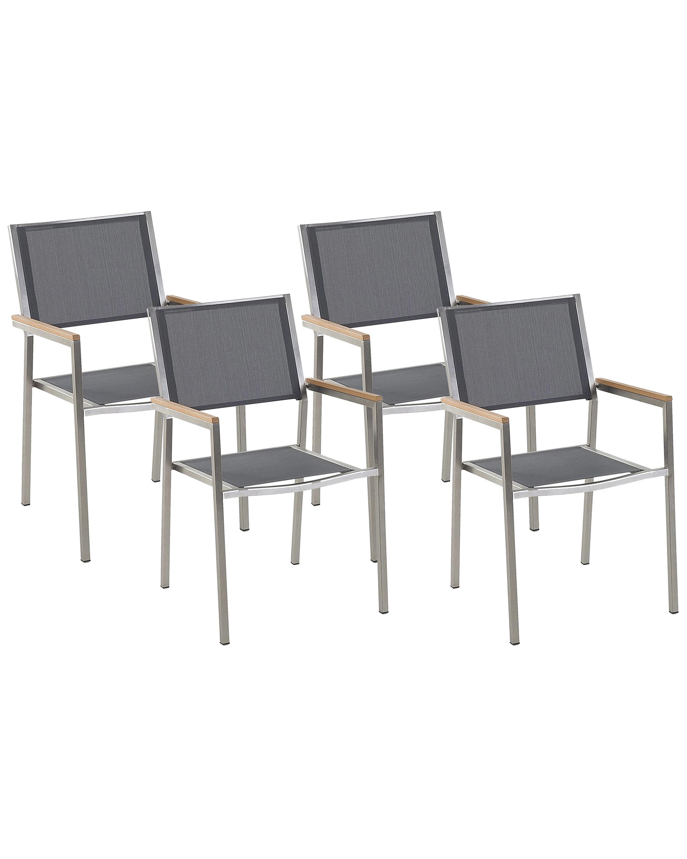 Set of 4 Garden Chairs GROSSETO Stainless Steel Grey