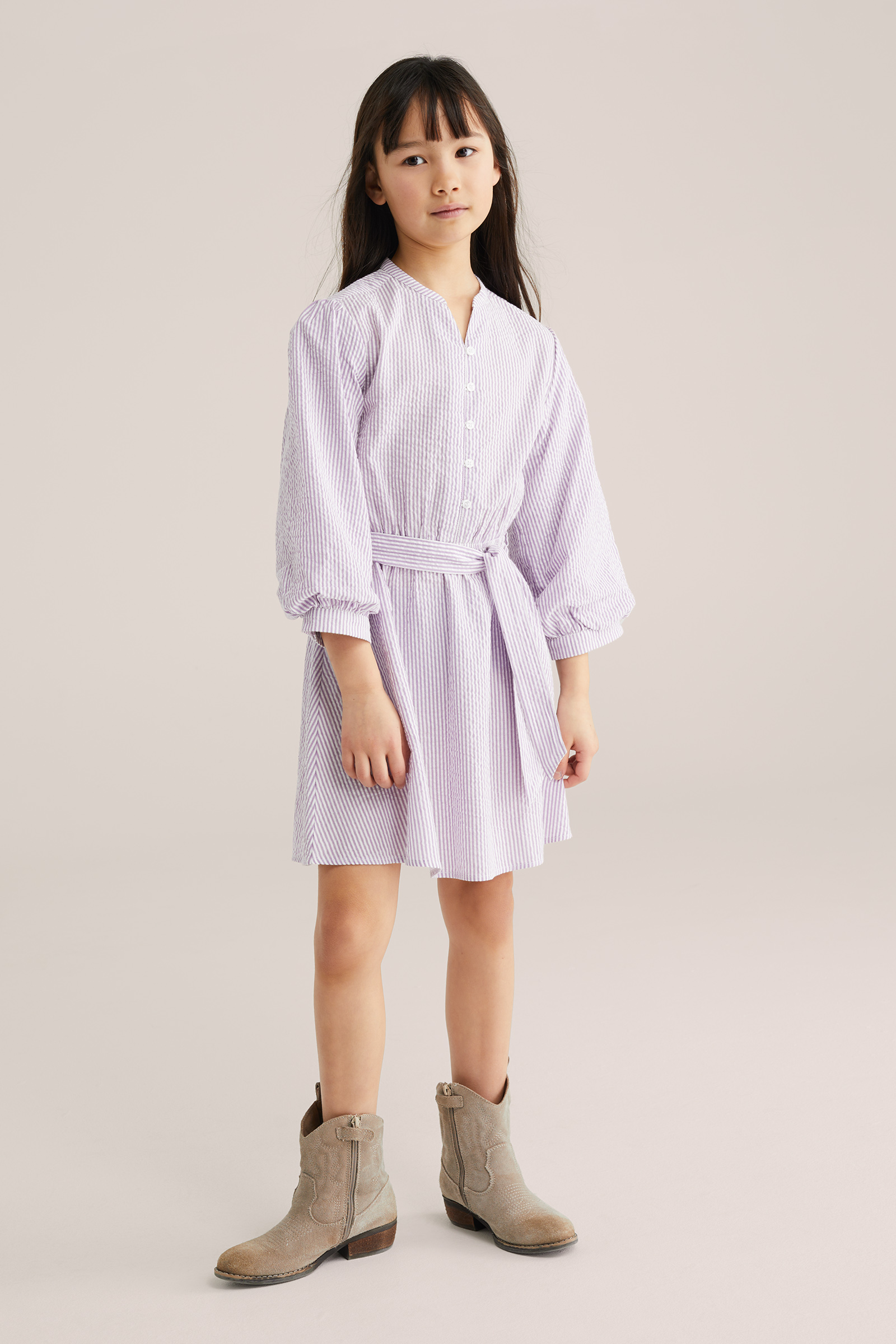 Meisjes seersucker jurk met ballonmouwen