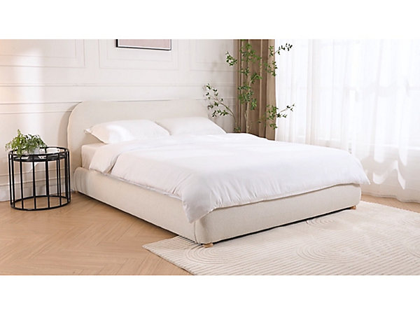 Lit coffre 120 x 190 cm - Tissu bouclette - Blanc - VANARI