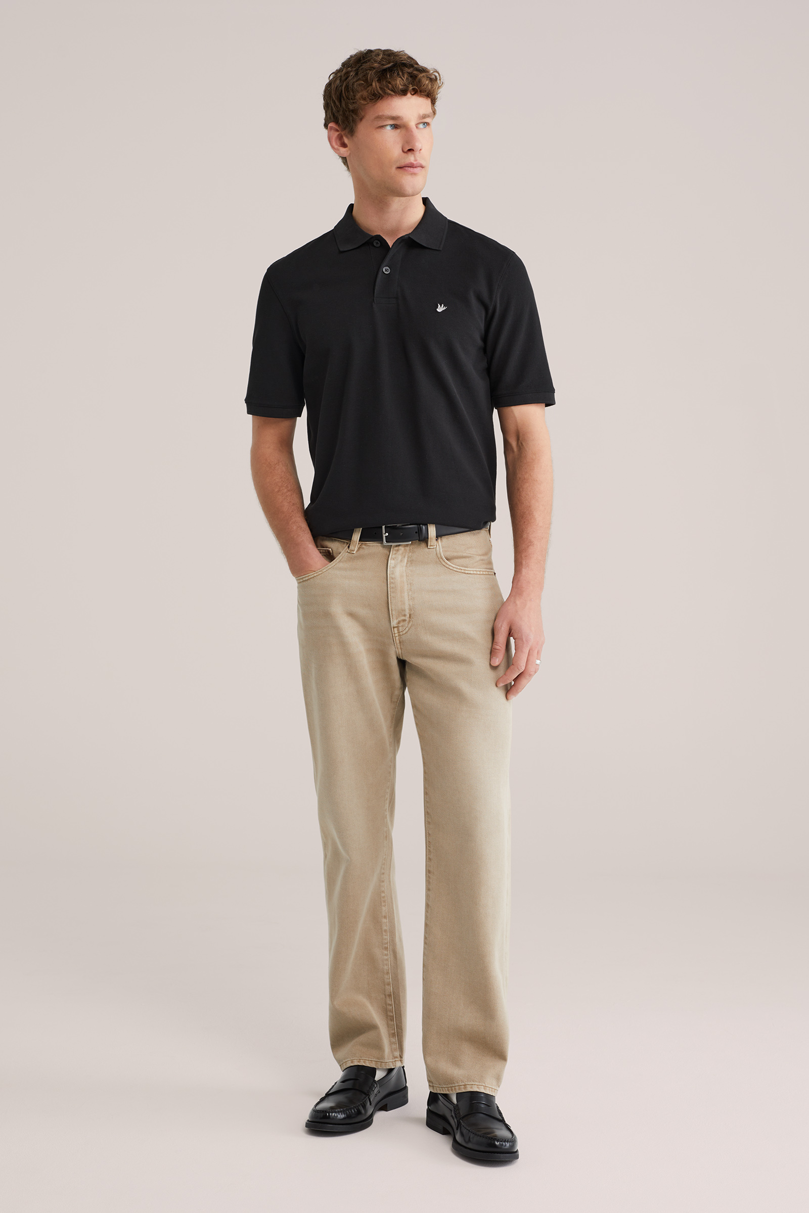 Heren regular fit polo met structuur en embroidery