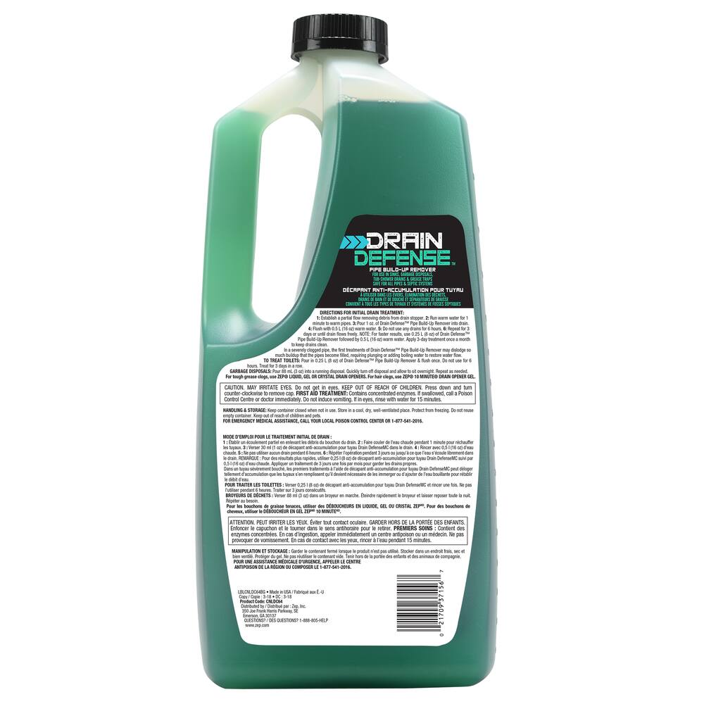 Zep Drain Defense Pipe Build-Up Remover, 1.89L
