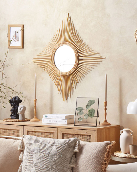 Lustro ścienne romb rattan 60x60 naturalne