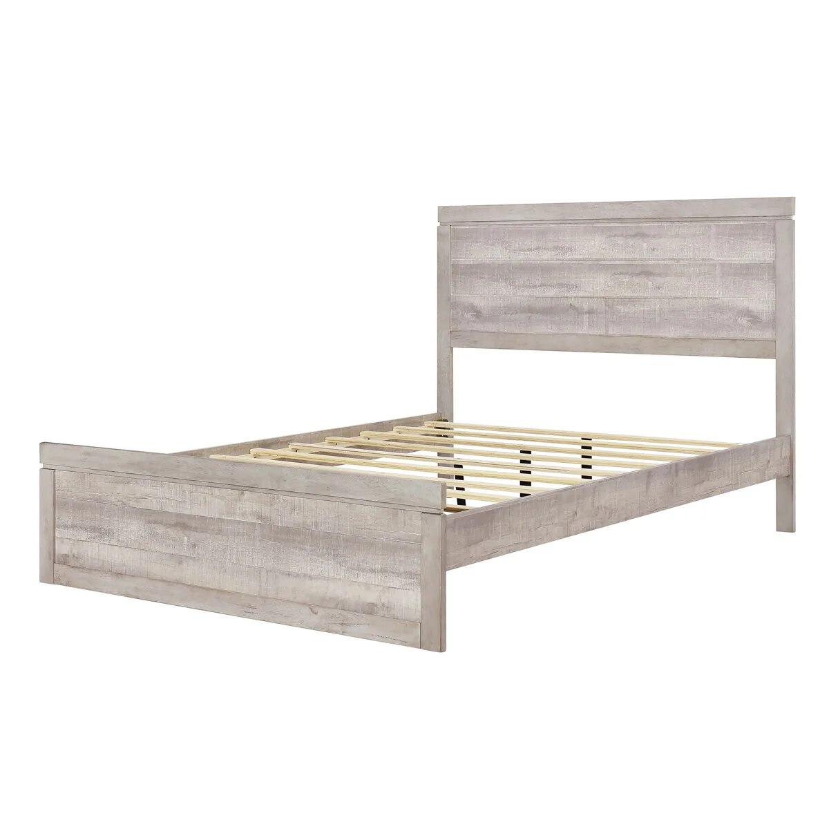 3-Pieces Full Size Bedroom Sets, Farmhouse Natural Pinewood Platform Bed with 2 Nightstands