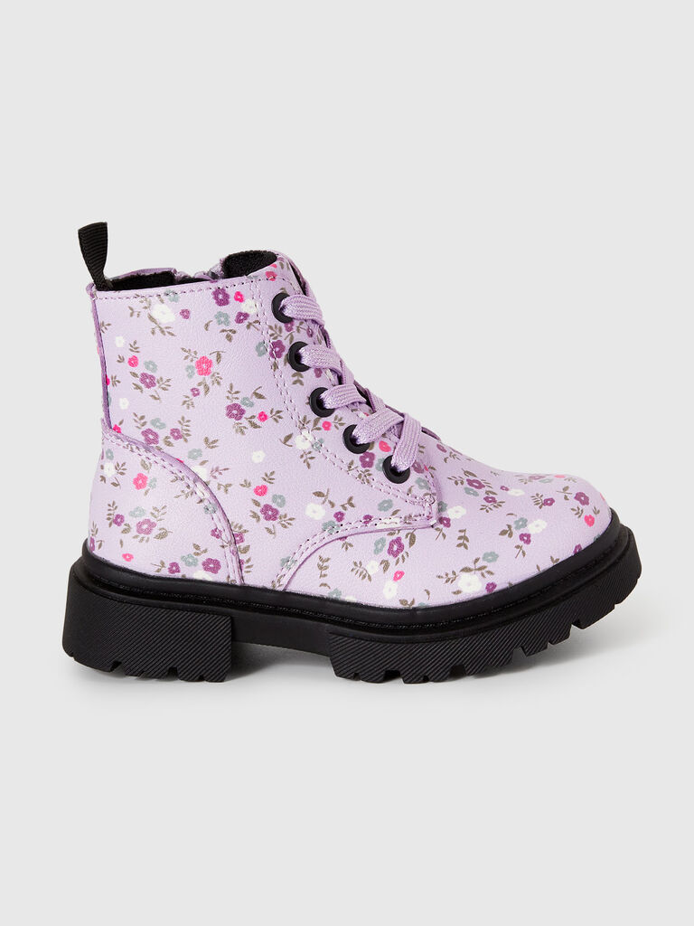 Combat boots with floral print