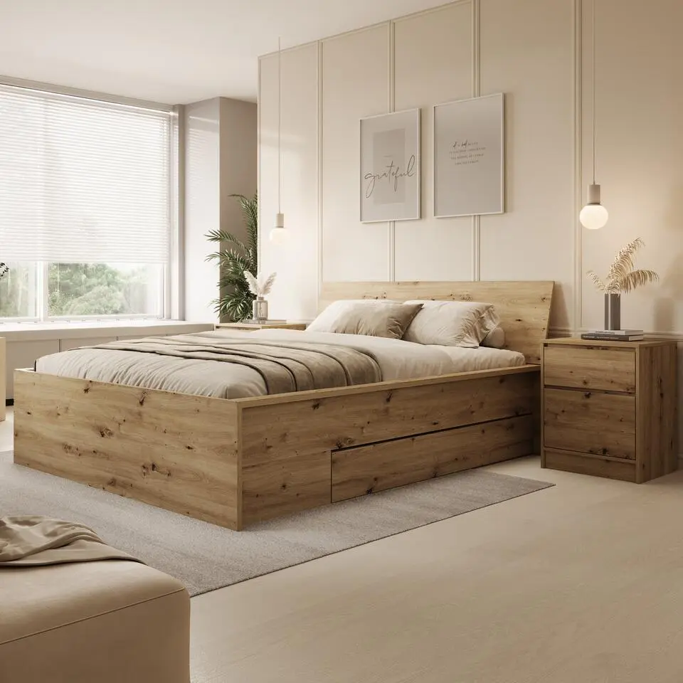 Meubella - Tweepersoonsbed Brett - Eiken - 160x200 cm