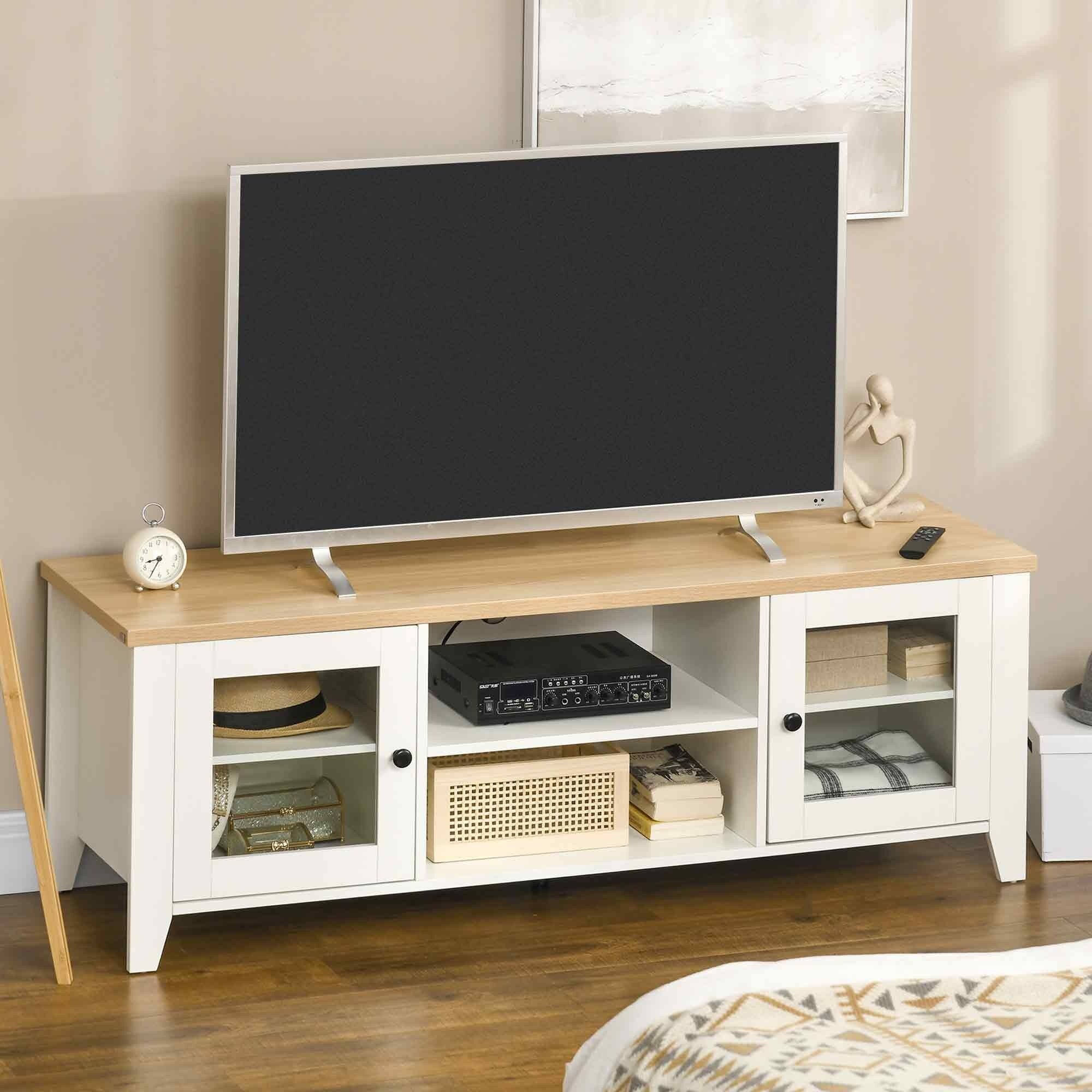 55 TV Stand with Cable Holes, Shelves & Cabinets for TVs Up to 60