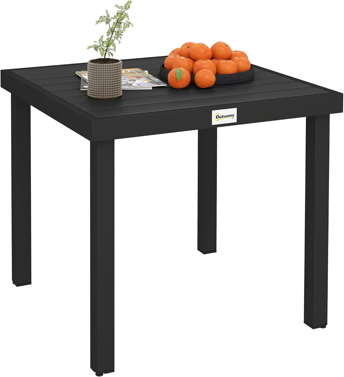 Outsunny Outdoor Dining Table for 4 Person, Square Patio Table, Aluminum Metal Legs for Garden, Lawn, Patio, Woodgrain Black