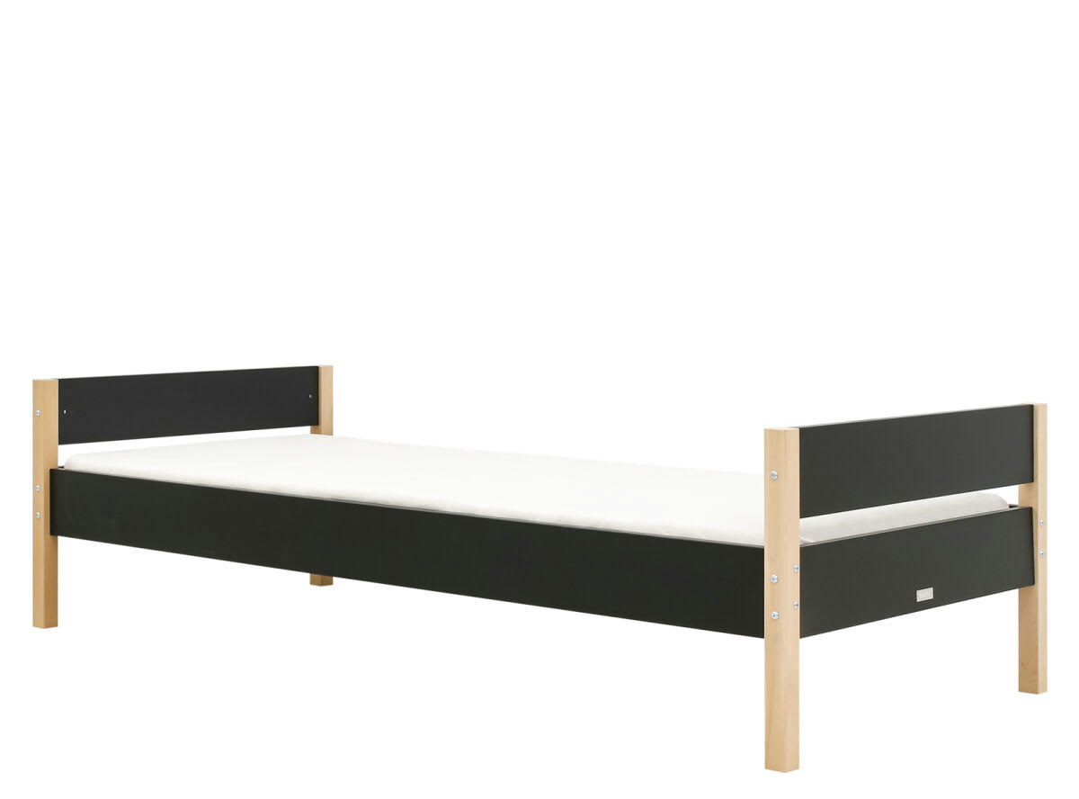 LUCAS - Lit 90x200 en MDF et hêtre noir mat