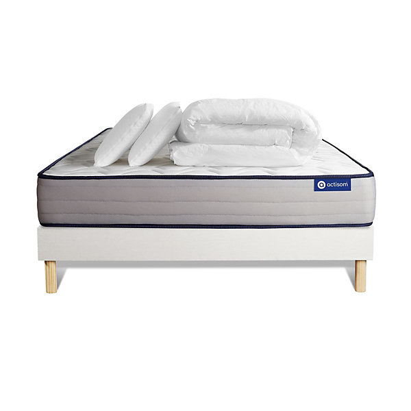 Pack sommier kit matelasMémoire de forme avec couette et oreillers