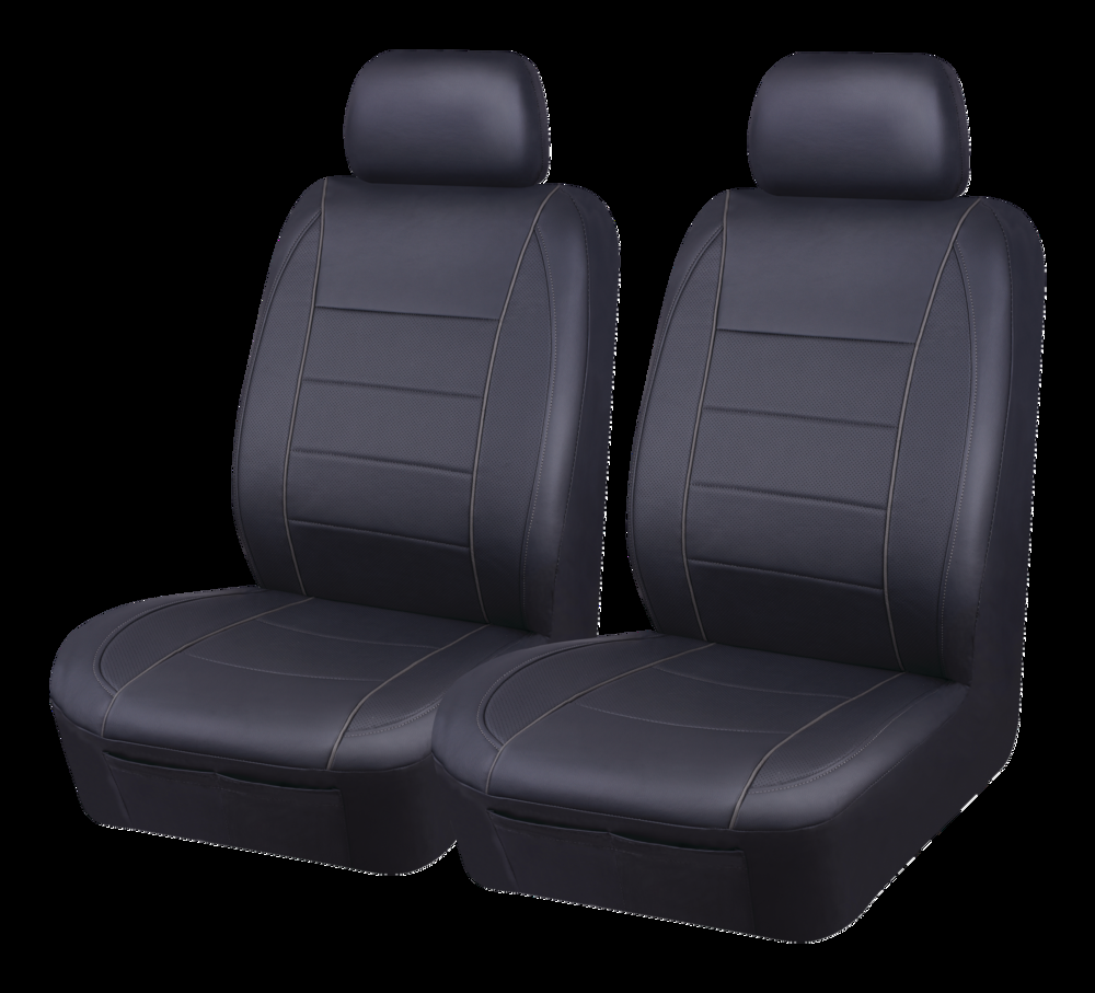 AutoTrends Low Back Synthetic Leather PVC Seat Cover, Grey, 2-pk
