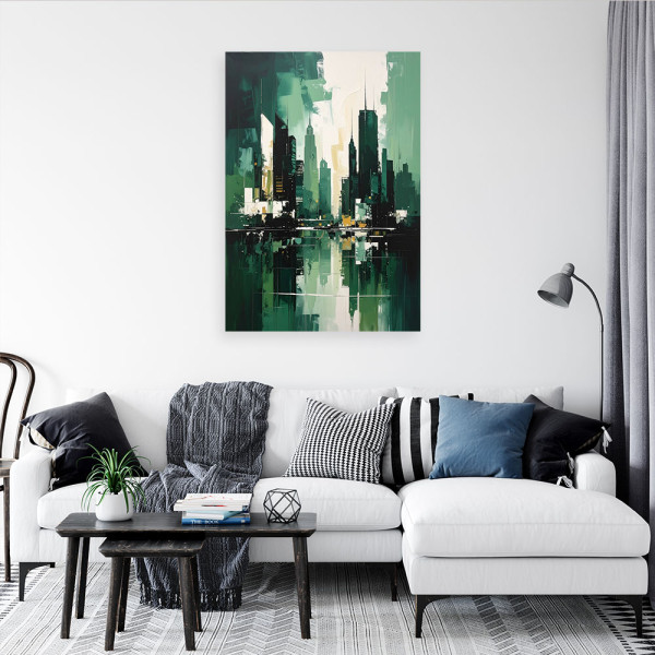Obraz do salonu sypialni biura, Wieżowce Miasto Architektura zielony 20x30