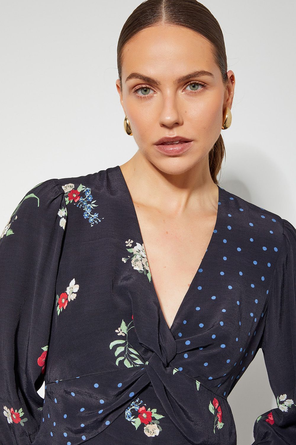 Monsoon Tina Twist Front Midi Dress Black