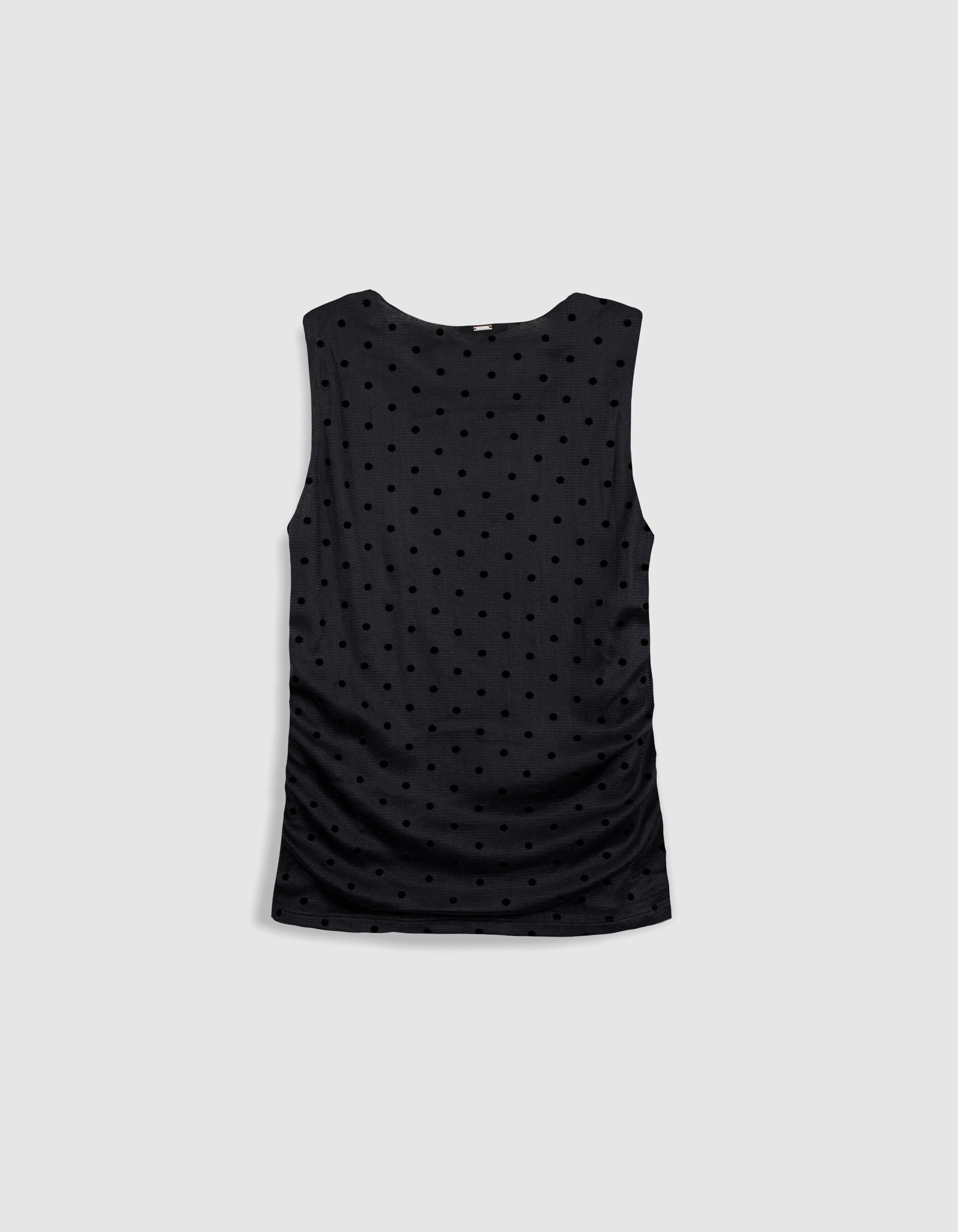 Tee-shirt sans manches noir résille motif pois Femme