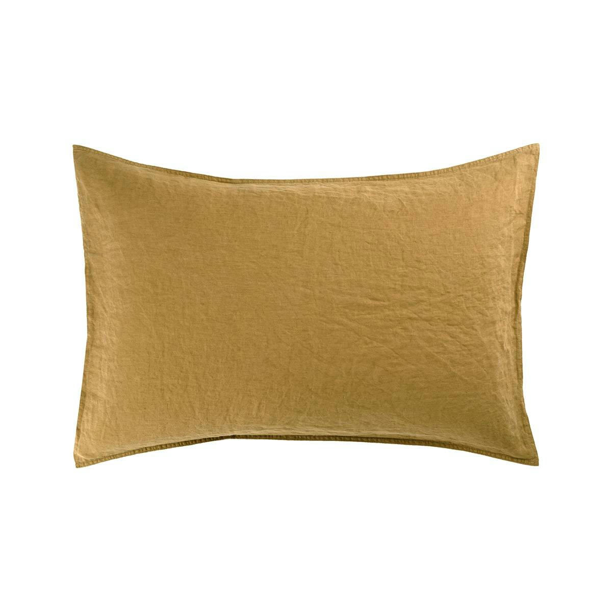 PETIT JOUR - Taie d'oreiller en  lin lavé jaune 50 x 75 cm