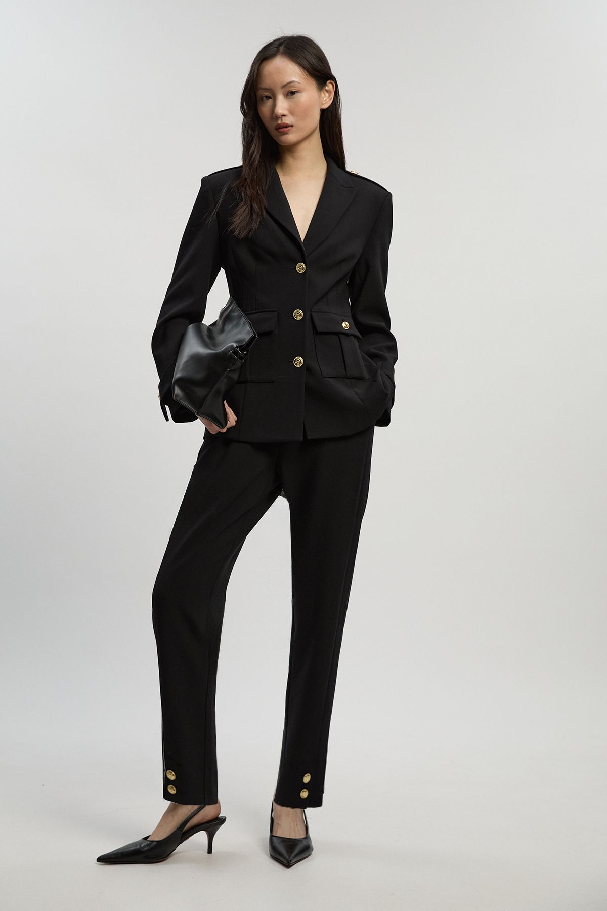 KarenMillen Petite Compact Stretch Tailored Military Straight Leg Trouser