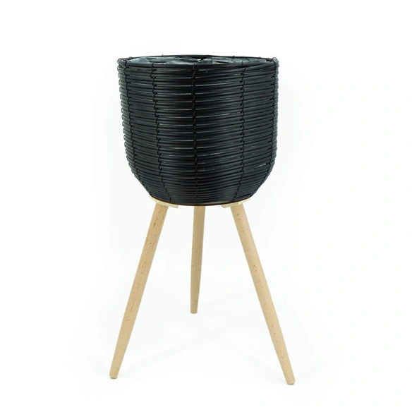 Pflanzkorb, Polyrattan, schwarz