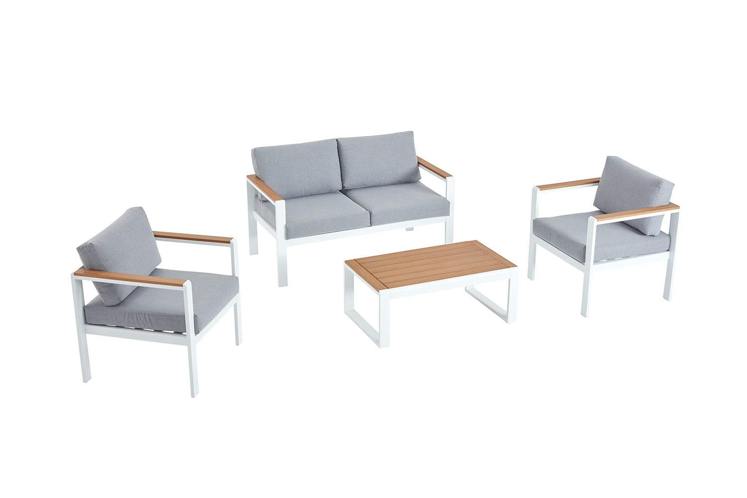 MARINGO - Salon de jardin bas 4 places en aluminium blanc